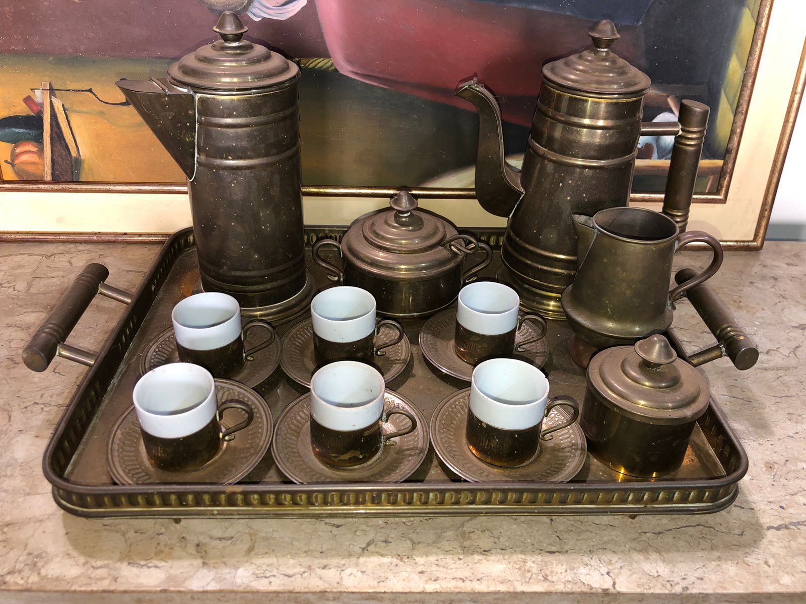 Conjunto de Café em Latão com Bandeja