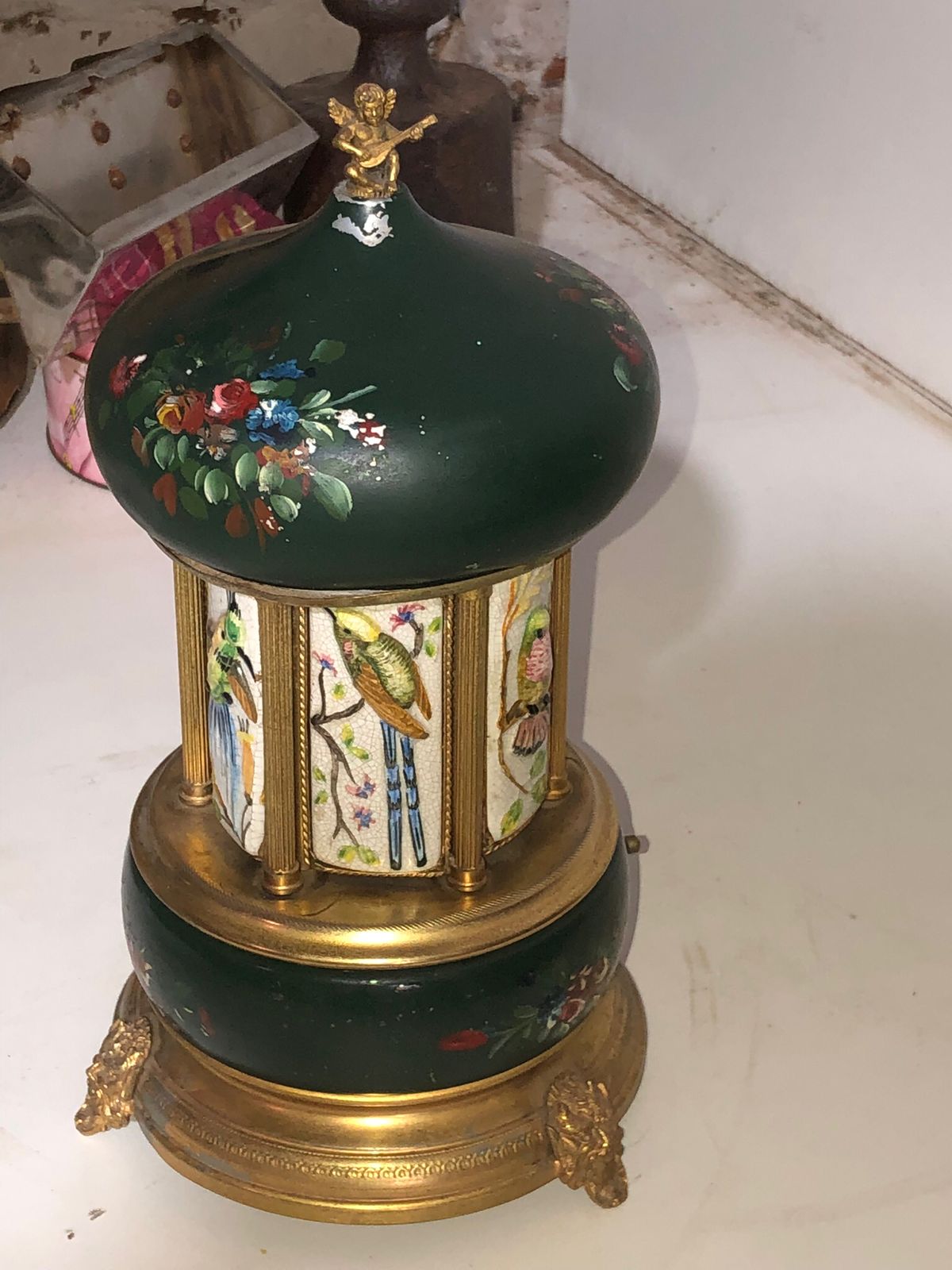 Caixa de Música Carrossel Porta-Cigarros Verde com Painéis Pintados - foto 4