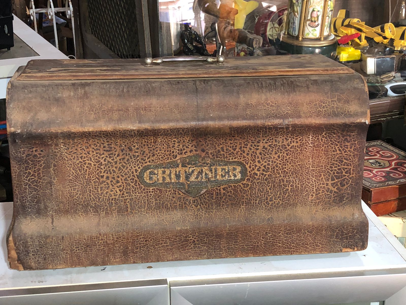 Máquina de Costura Antiga Gritzner com Caixa de Madeira - foto 4